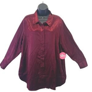 Emmas Expressions Wine Button Down Collar LS Silky Look/Feel Maternity NWT M Top